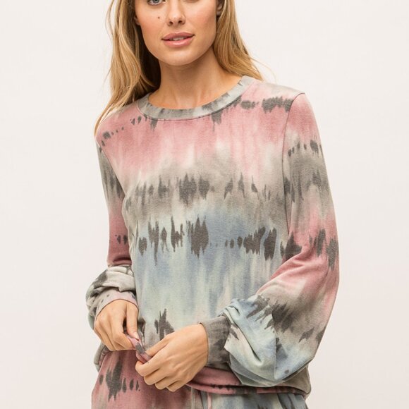 MYSTREE Tie Dye Long Sleeve Sweatshirt – Boho Pullover Lounge Top in Multicolor - Picture 1 of 6